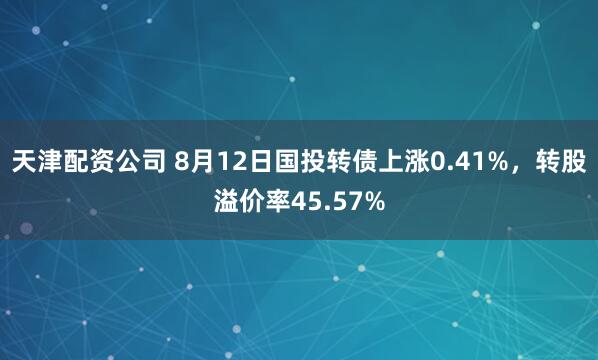 天津配资公司 8月12日国投转债上涨0.41%，转股溢价率45.57%